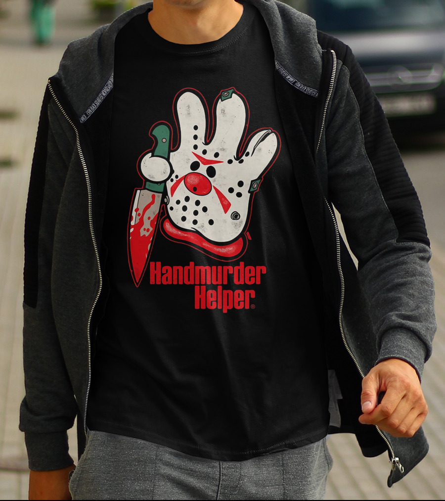 Handmurder Helper Bloody Knife Orange Glove Mask T-Shirt