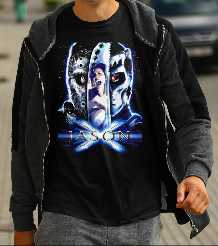 Jason X Horror Iconic Mask And Knife T-Shirt