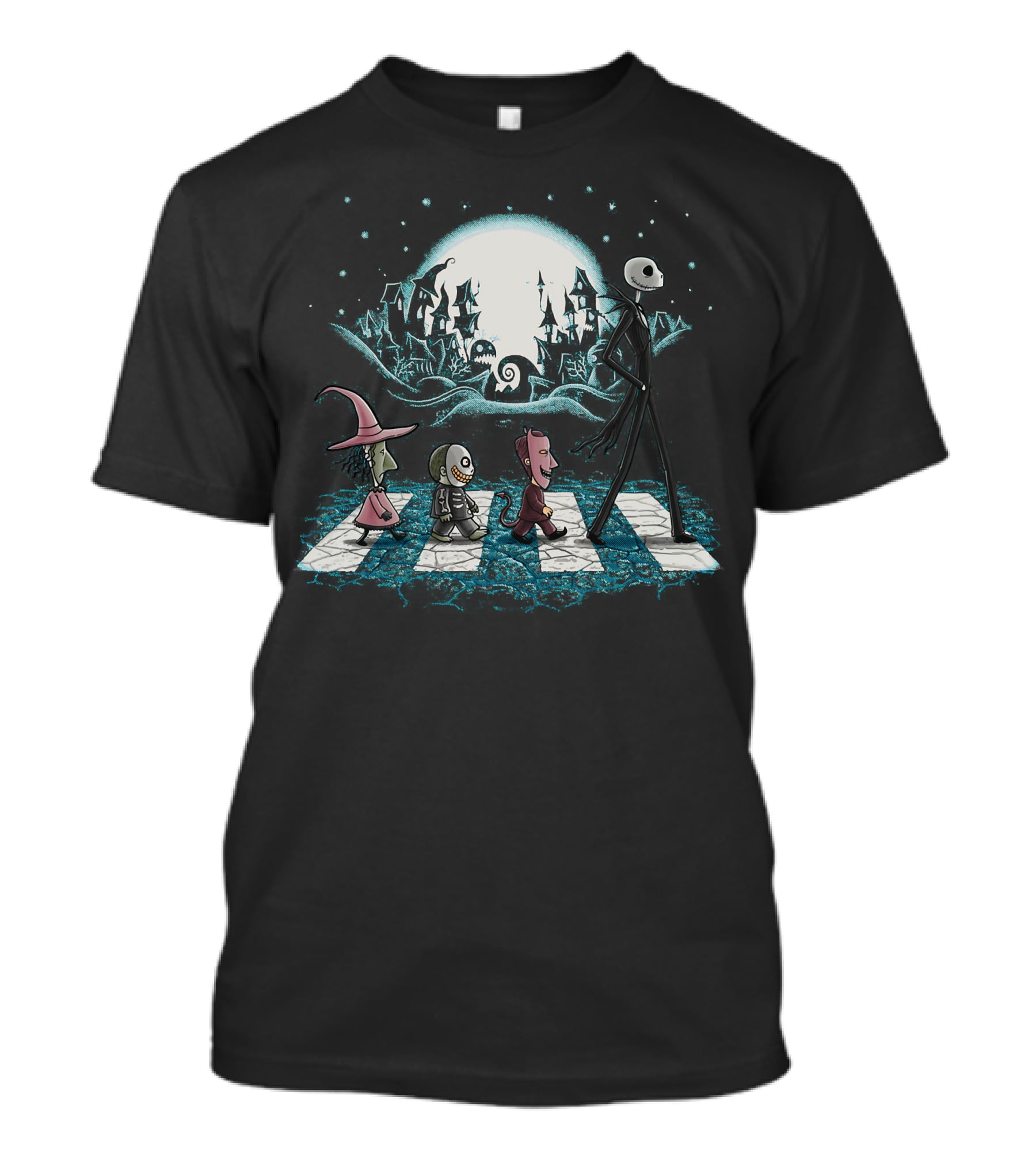 The Nightmare Before Christmas Jack Skellington Lock Shock Barrel Abbey Road Scene T-Shirt