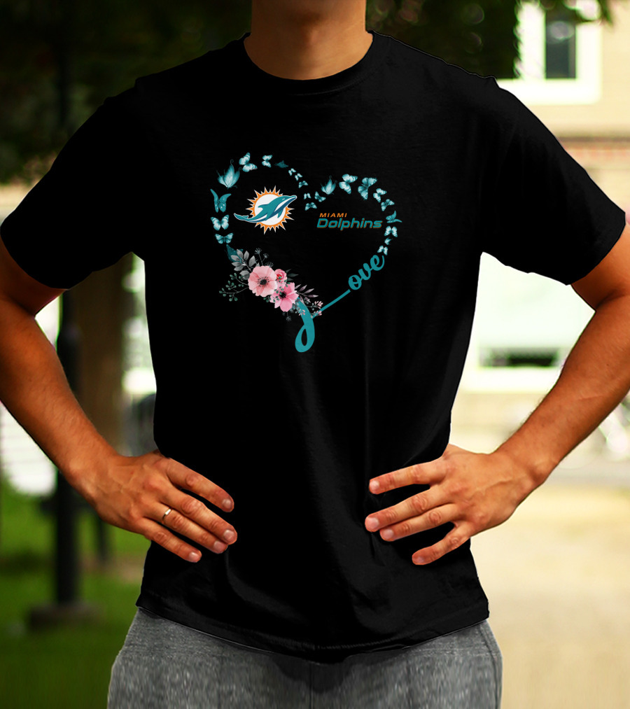 Miami Dolphins Heart Butterfly Love T-Shirt