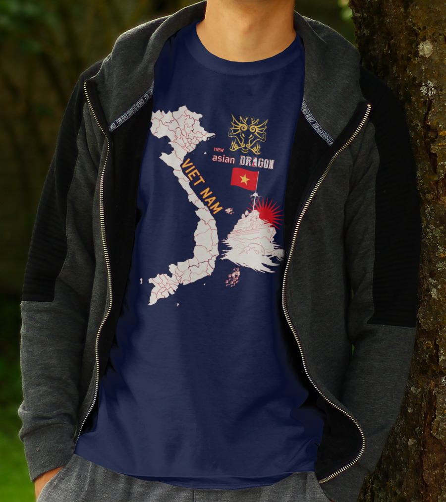 Viet Nam Map New Asian Dragon Flag Ship T-Shirt