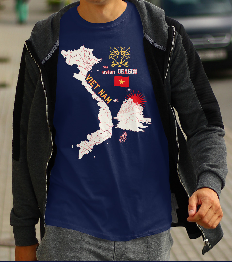 Viet Nam Map New Asian Dragon Flag Ship T-Shirt
