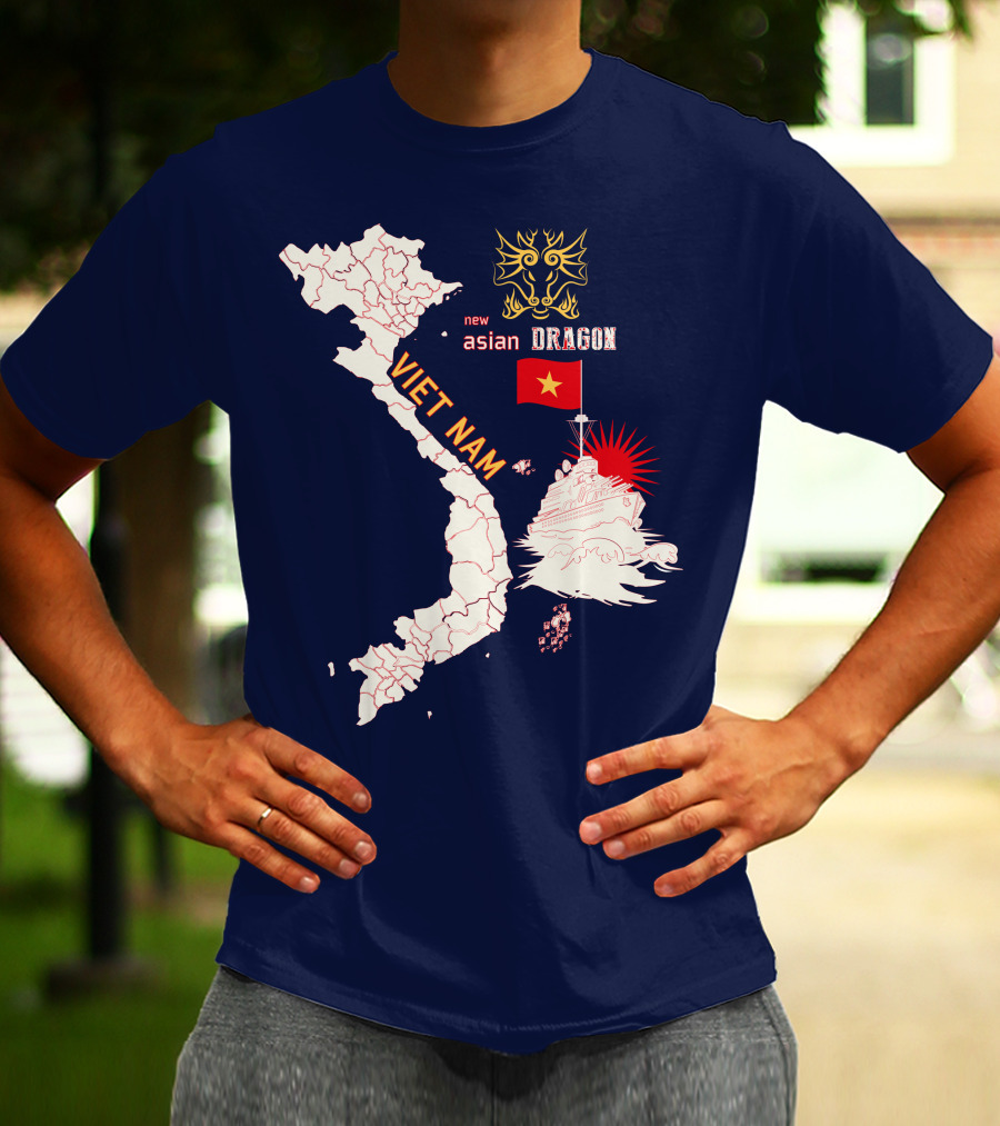 Viet Nam Map New Asian Dragon Flag Ship T-Shirt