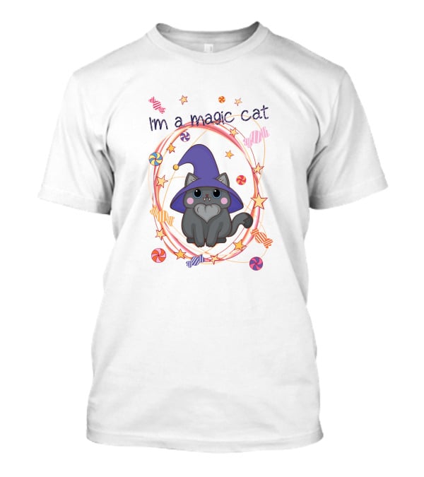 I'm A Magic Cat Wizard Hat Candy Stars T-Shirt