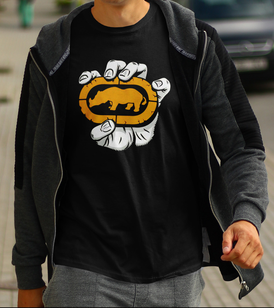 Percko Rhino Emblem Gripped By Cartoon Hand T-Shirt