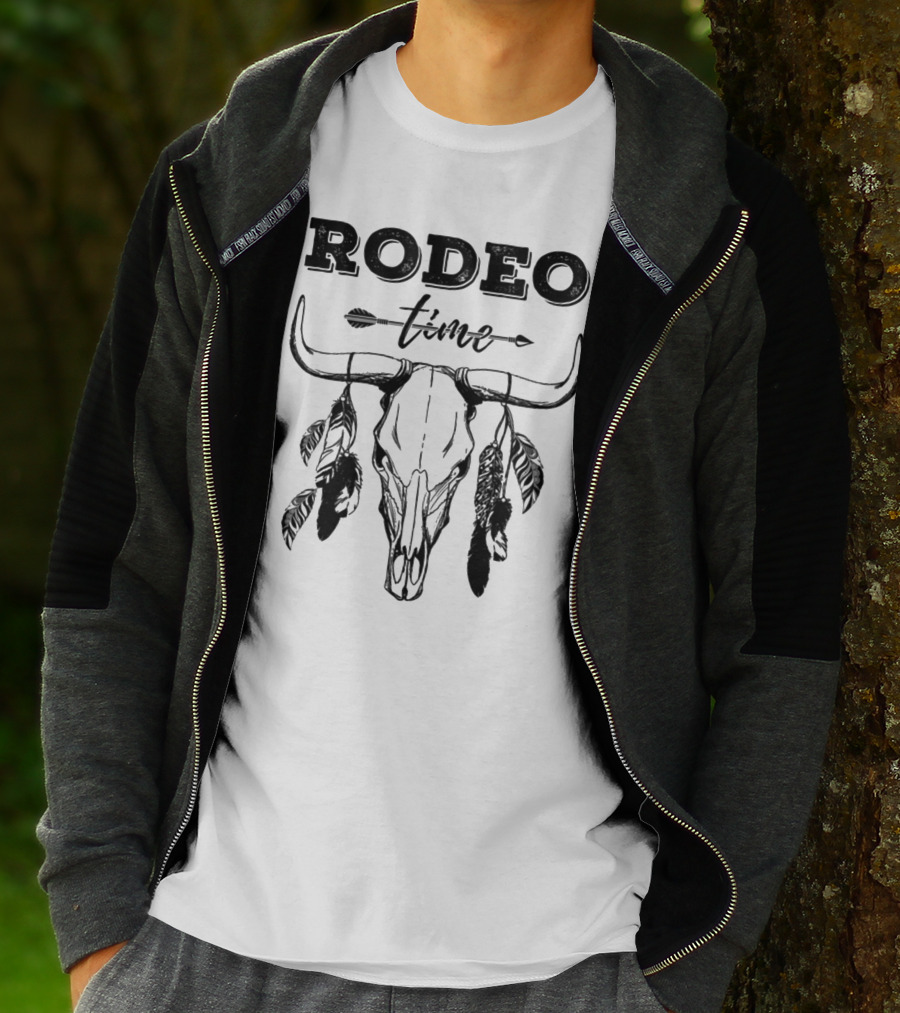 Rodeo Time Western Bull Skull Feather Arrow T-Shirt