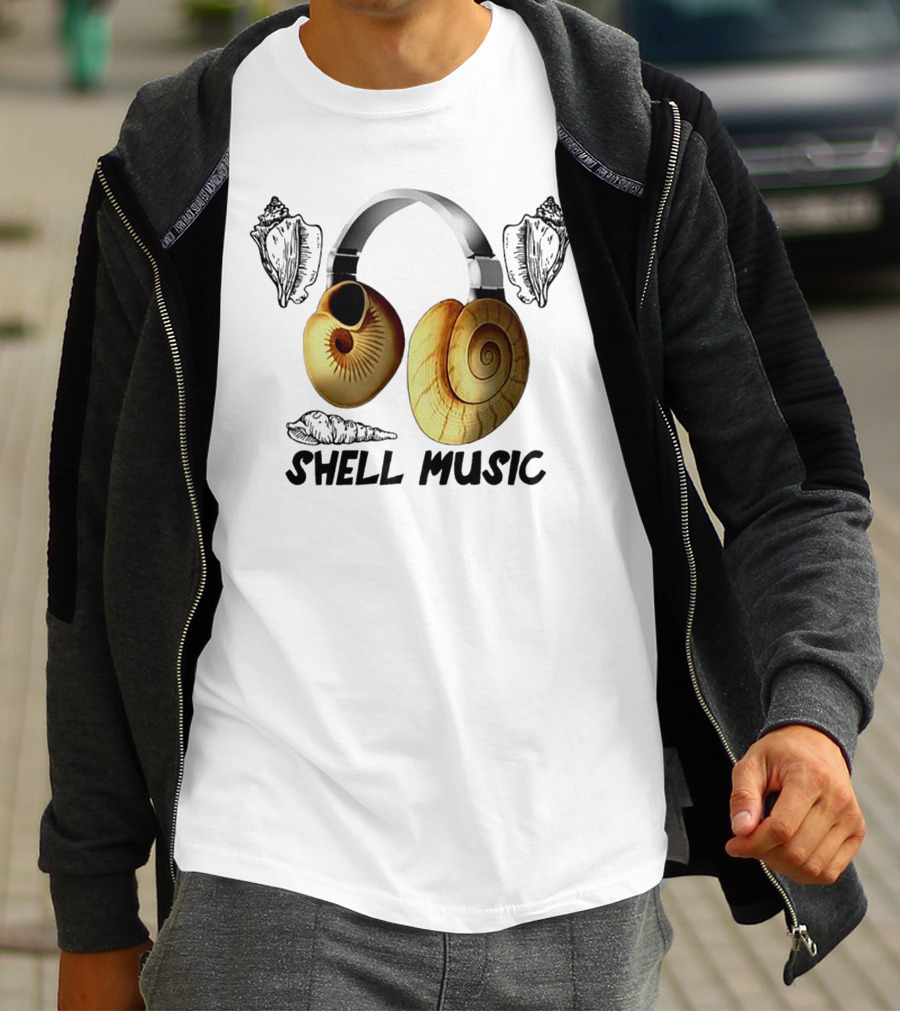 SHELL MUSIC Conch Headphones Nautical Shells Motif T-Shirt