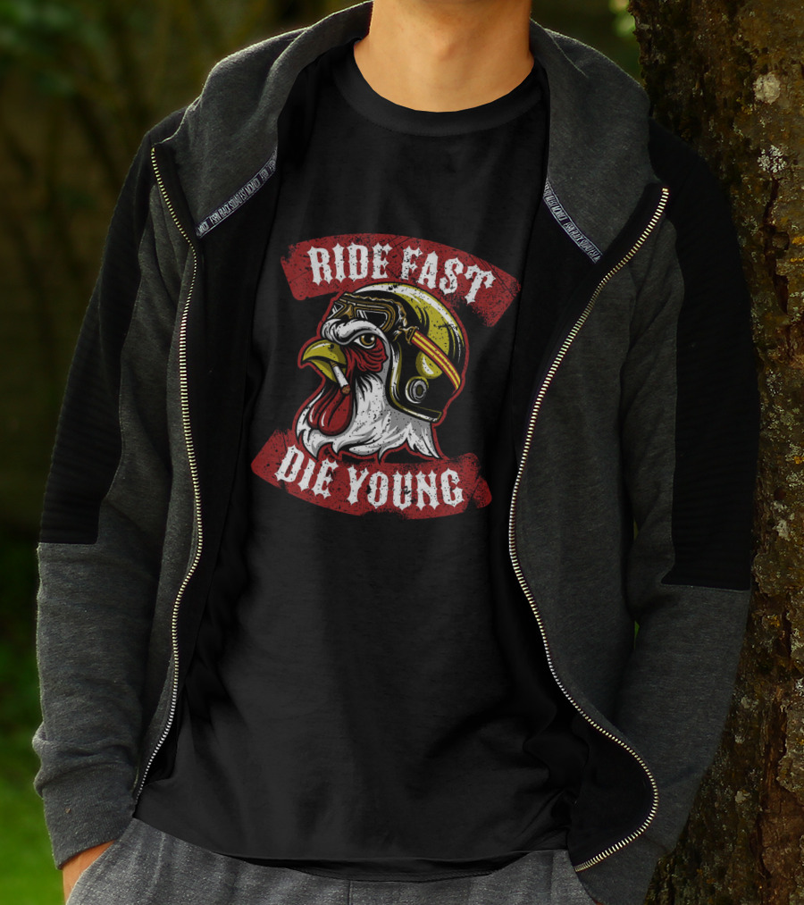 Ride Fast Die Young Rooster Motorcycle Helmet T-Shirt