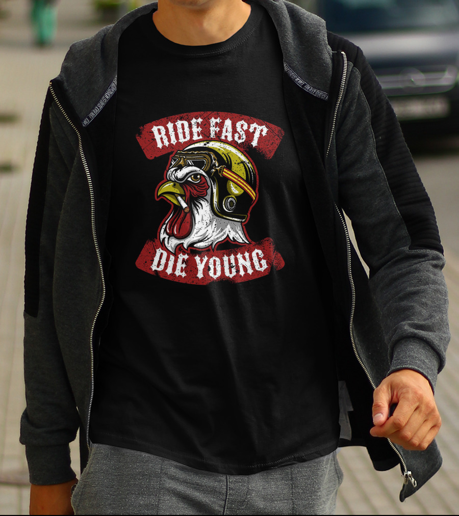 Ride Fast Die Young Rooster Motorcycle Helmet T-Shirt