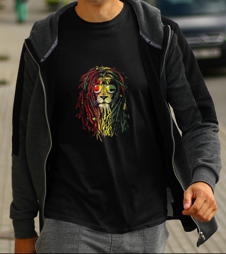 Lion Reggae Rasta Sunglasses T-Shirt