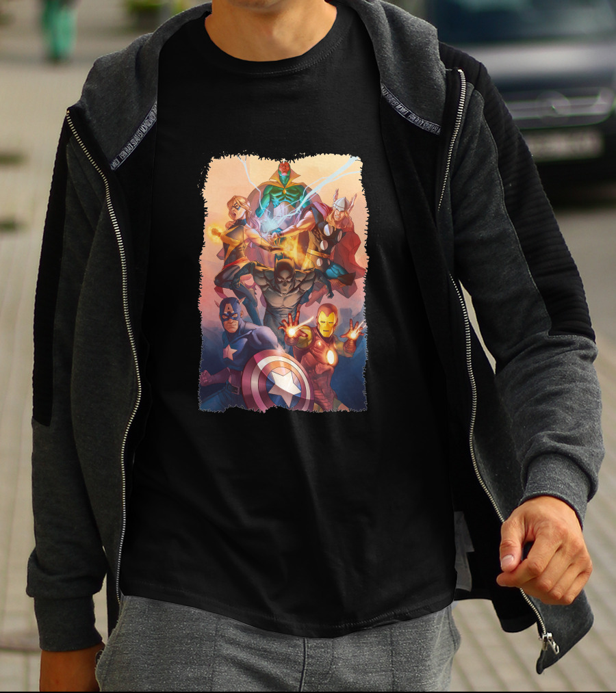 Super Avengers Captain America Iron Man Thor Black Panther Vision Team Iconic Heroes T-Shirt