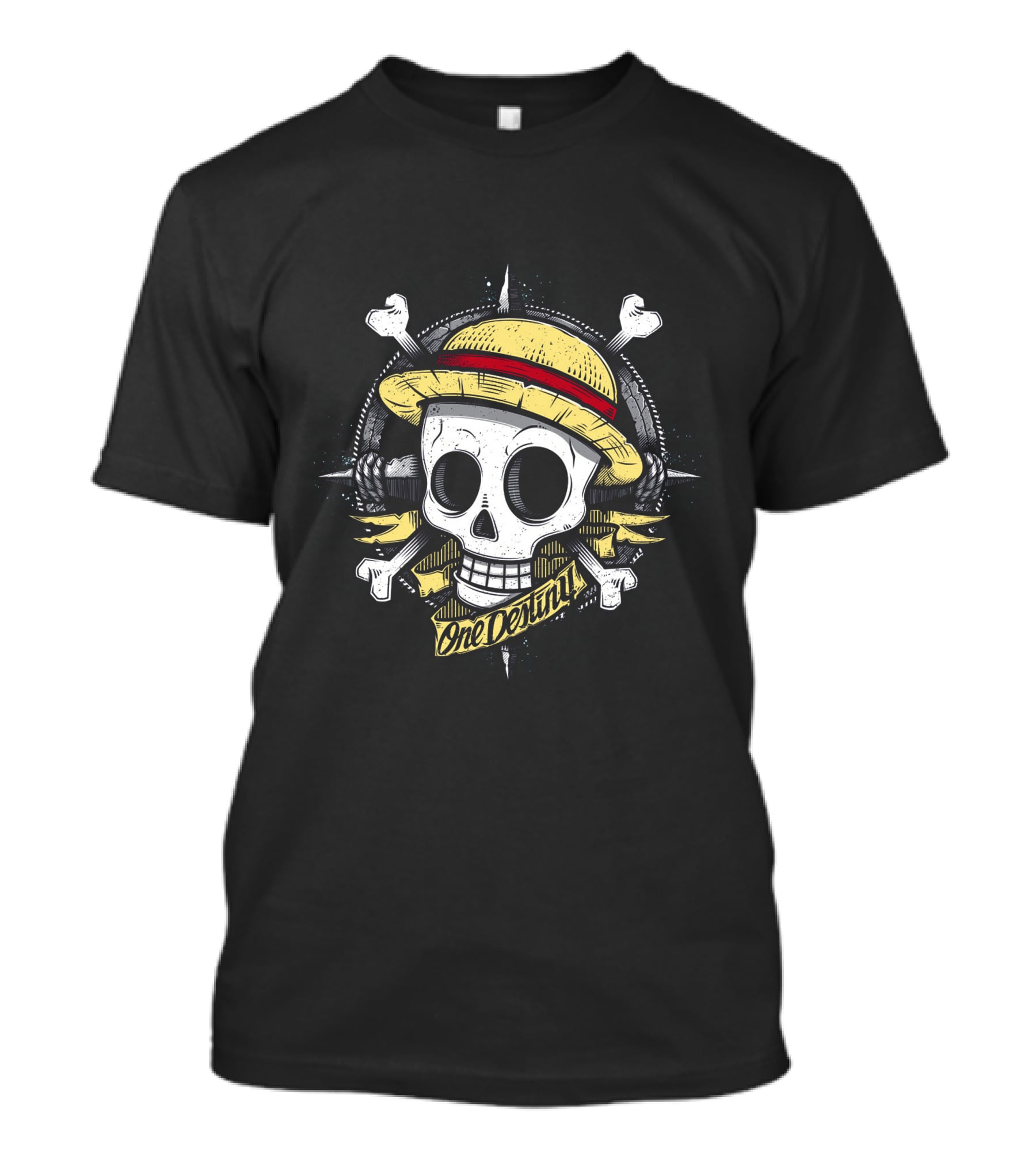 One Destiny Skull Straw Hat Pirate Star Compass T-Shirt