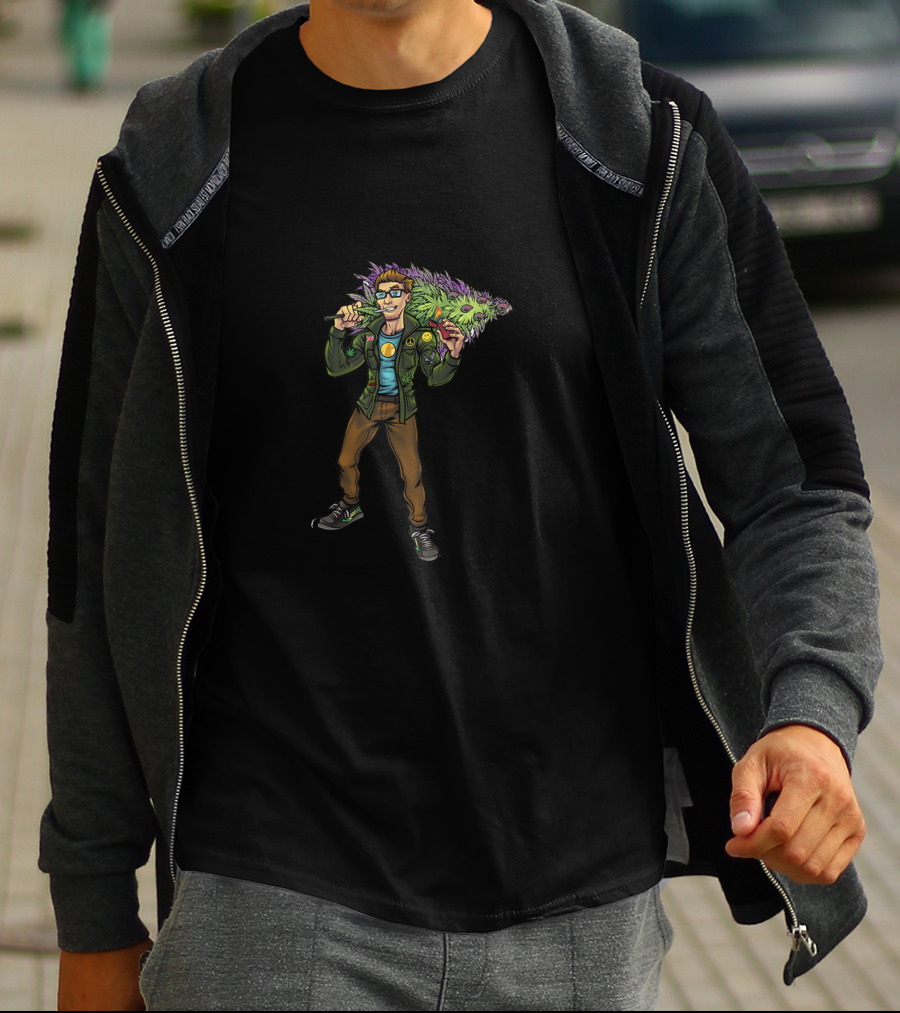 Man With Cana Carrying Green Foliage T-Shirt