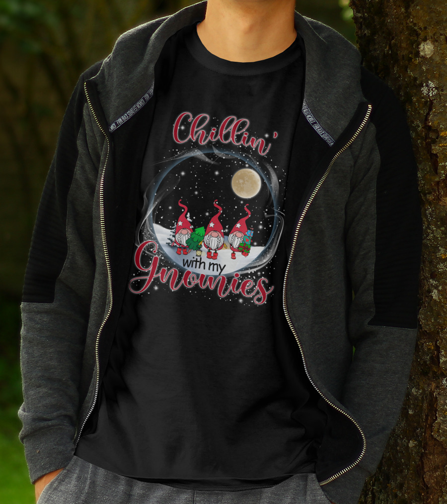 Chillin With My Gnomies Under The Moonlit Snowy Night With Stars T-Shirt
