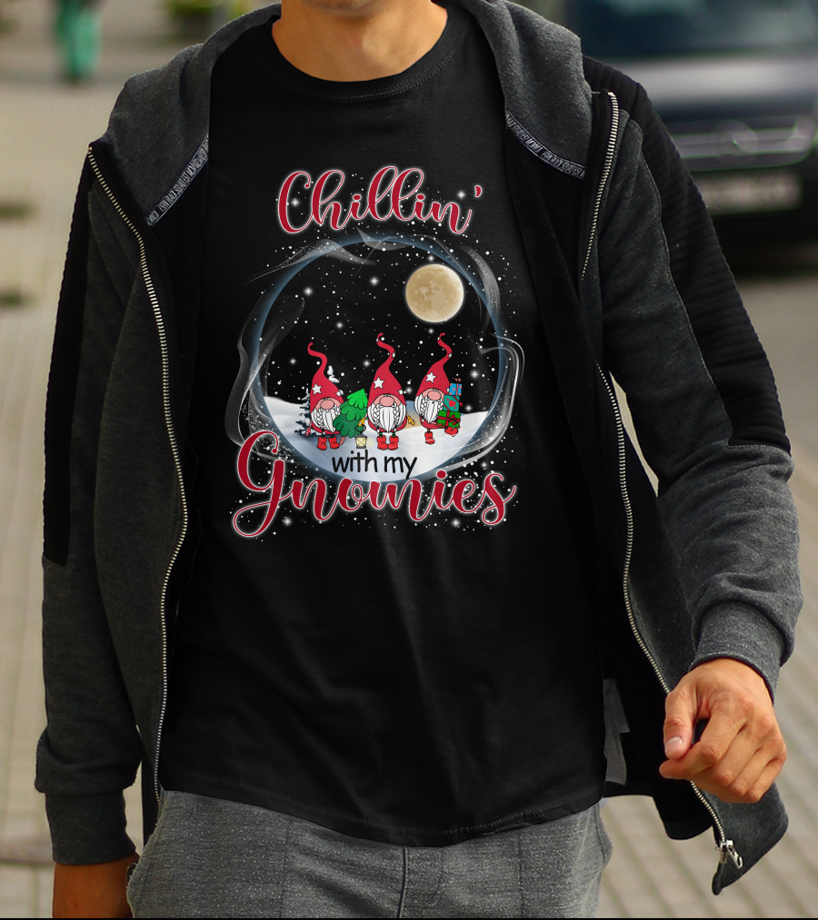 Chillin With My Gnomies Under The Moonlit Snowy Night With Stars T-Shirt