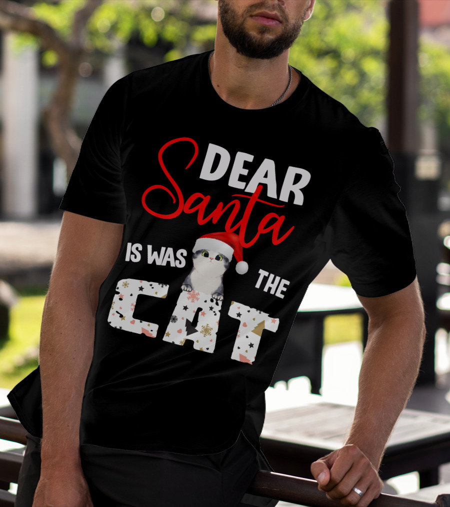 Dear Santa Cute Cat In Santa Hat Holiday Christmas T-Shirt