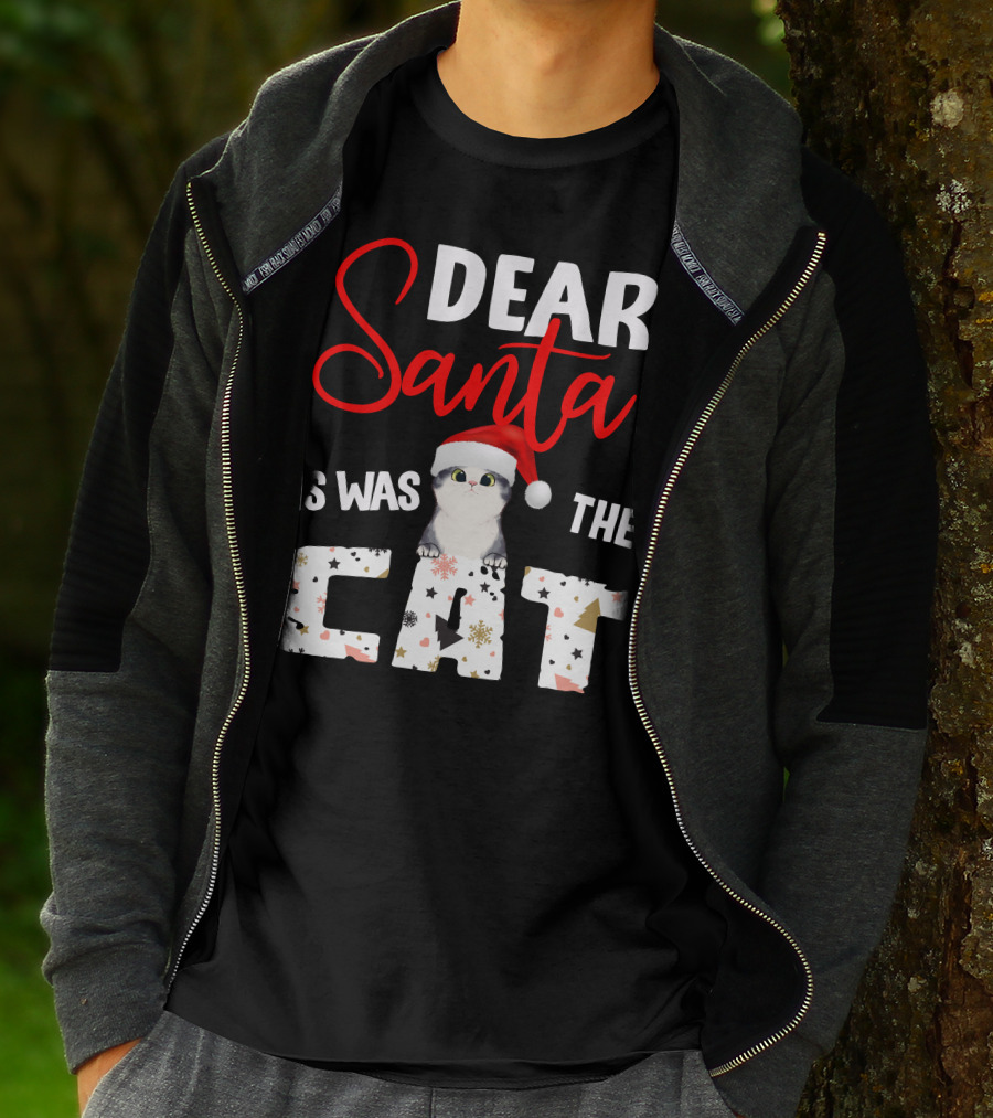Dear Santa Cute Cat In Santa Hat Holiday Christmas T-Shirt