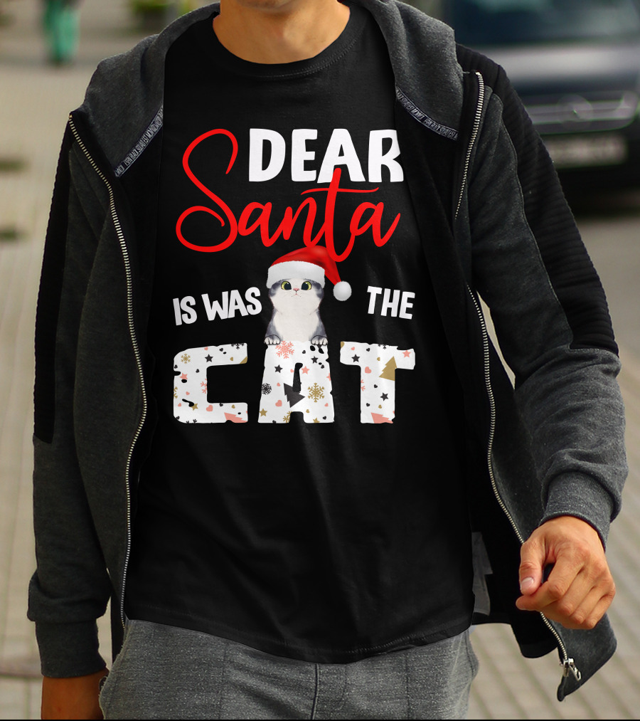 Dear Santa Cute Cat In Santa Hat Holiday Christmas T-Shirt