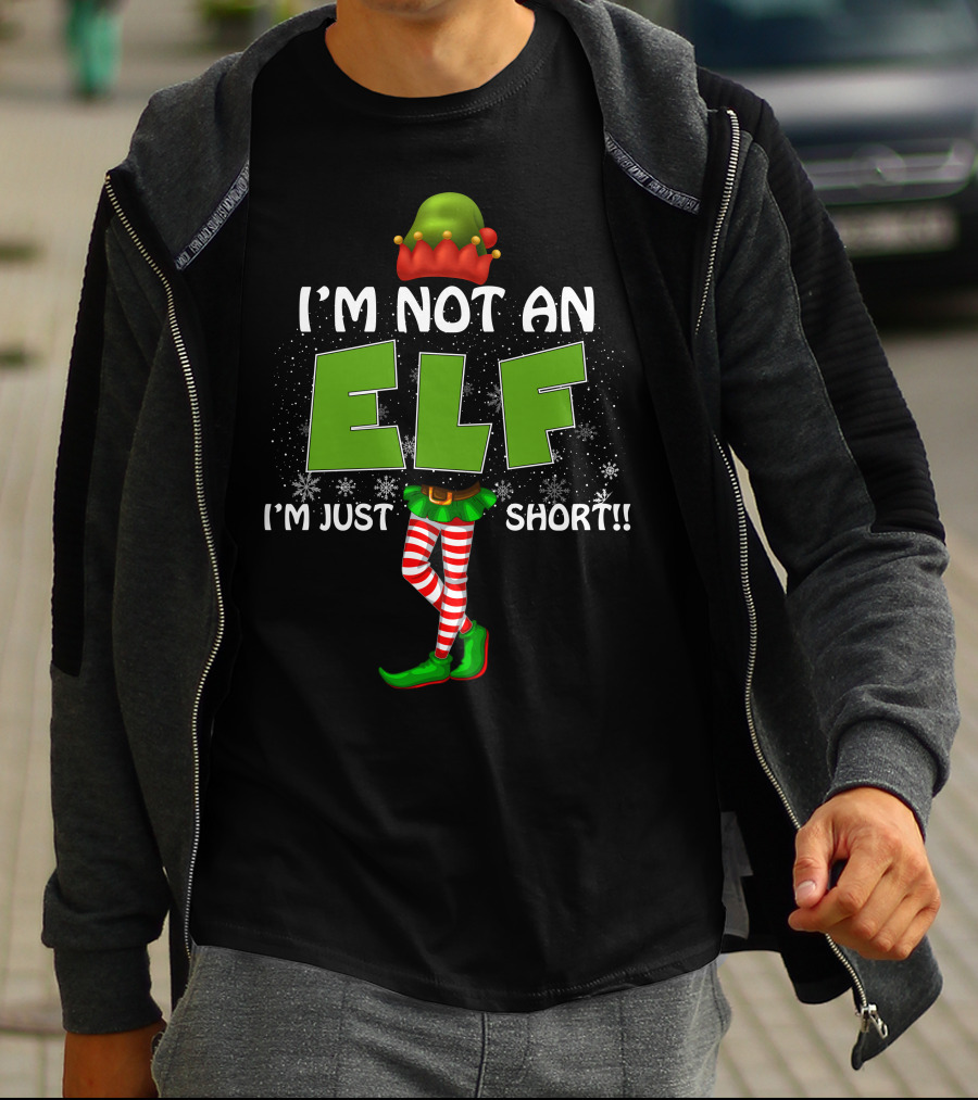 I'M NOT AN ELF I'M JUST SHORT Striped Legs Green Hat T-Shirt