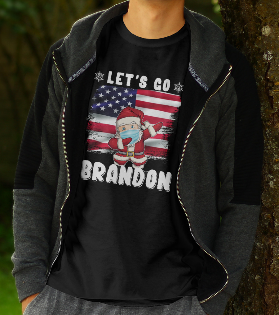 Let's Go Brandon Santa Mask American Flag Christmas T-Shirt
