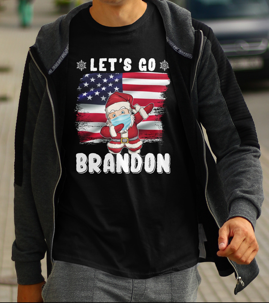 Let's Go Brandon Santa Mask American Flag Christmas T-Shirt