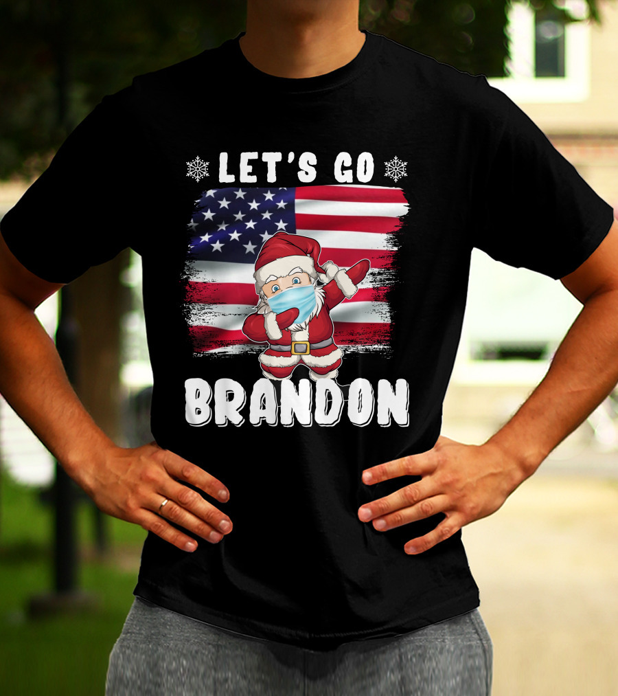 Let's Go Brandon Santa Mask American Flag Christmas T-Shirt