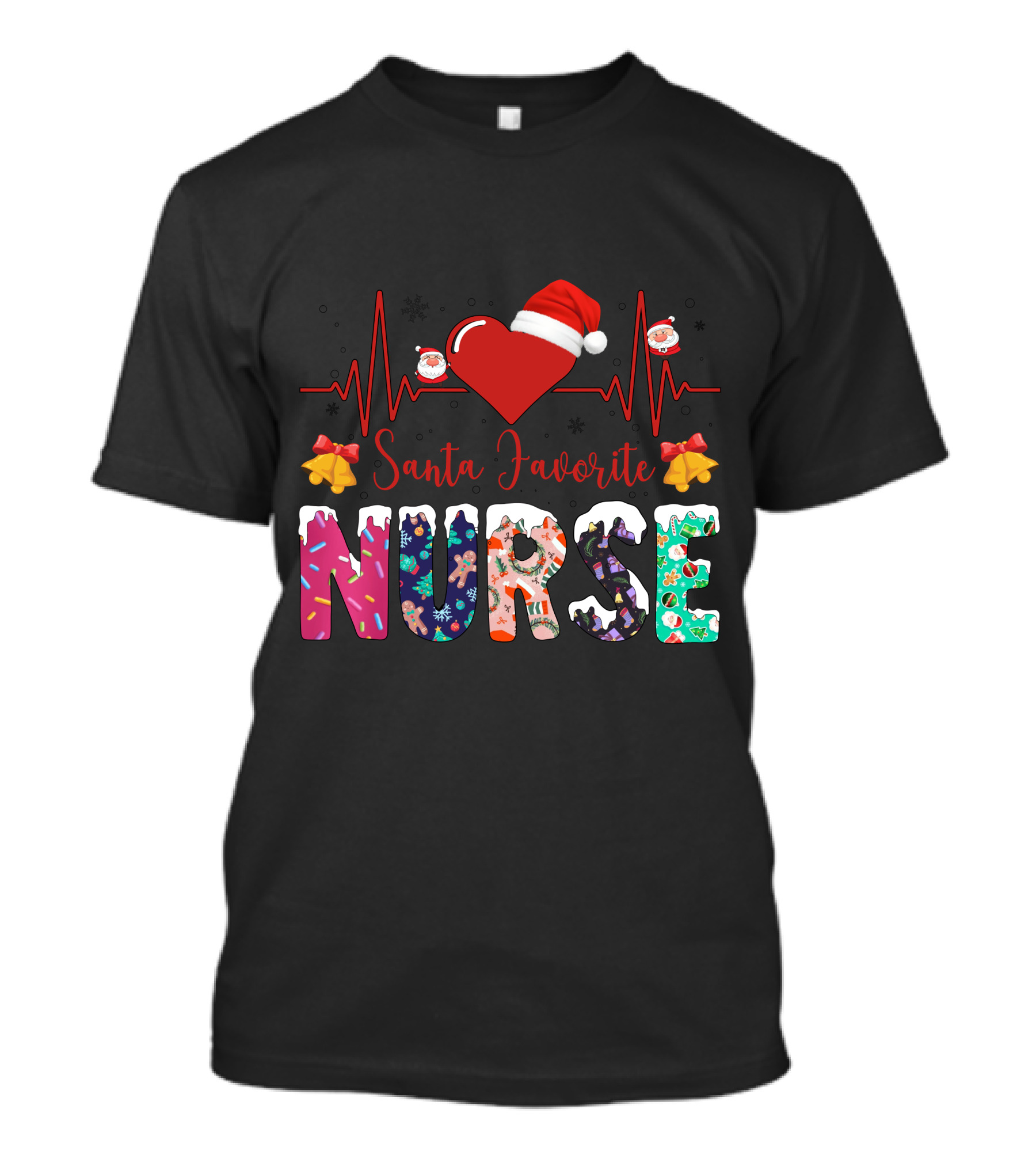 Santa Favorite Nurse Christmas Heartbeat T-Shirt