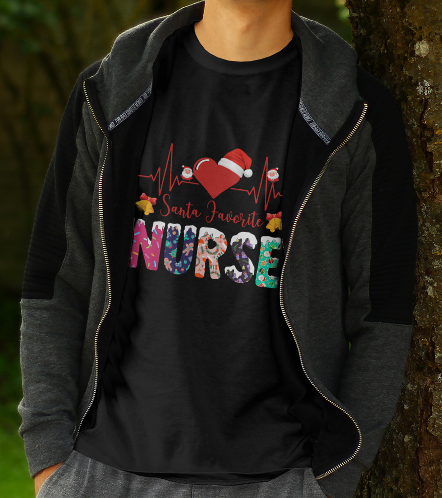 Santa Favorite Nurse Christmas Heartbeat T-Shirt
