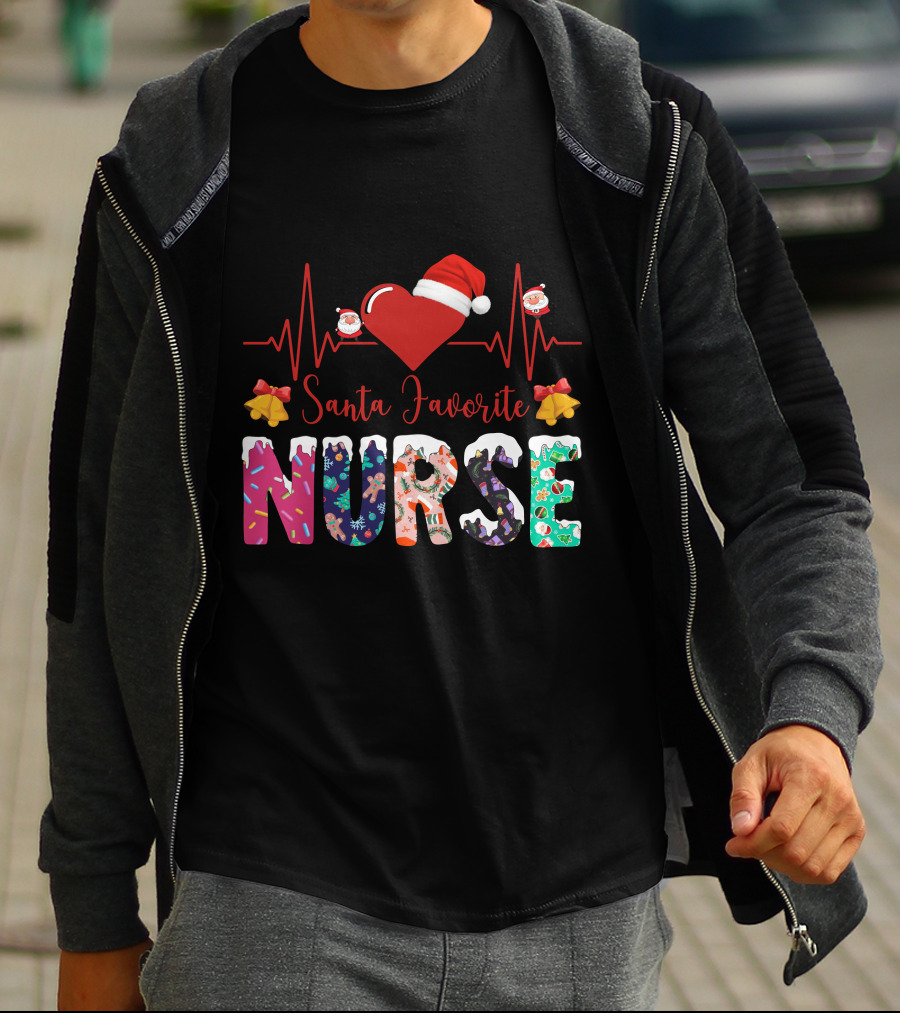 Santa Favorite Nurse Christmas Heartbeat T-Shirt