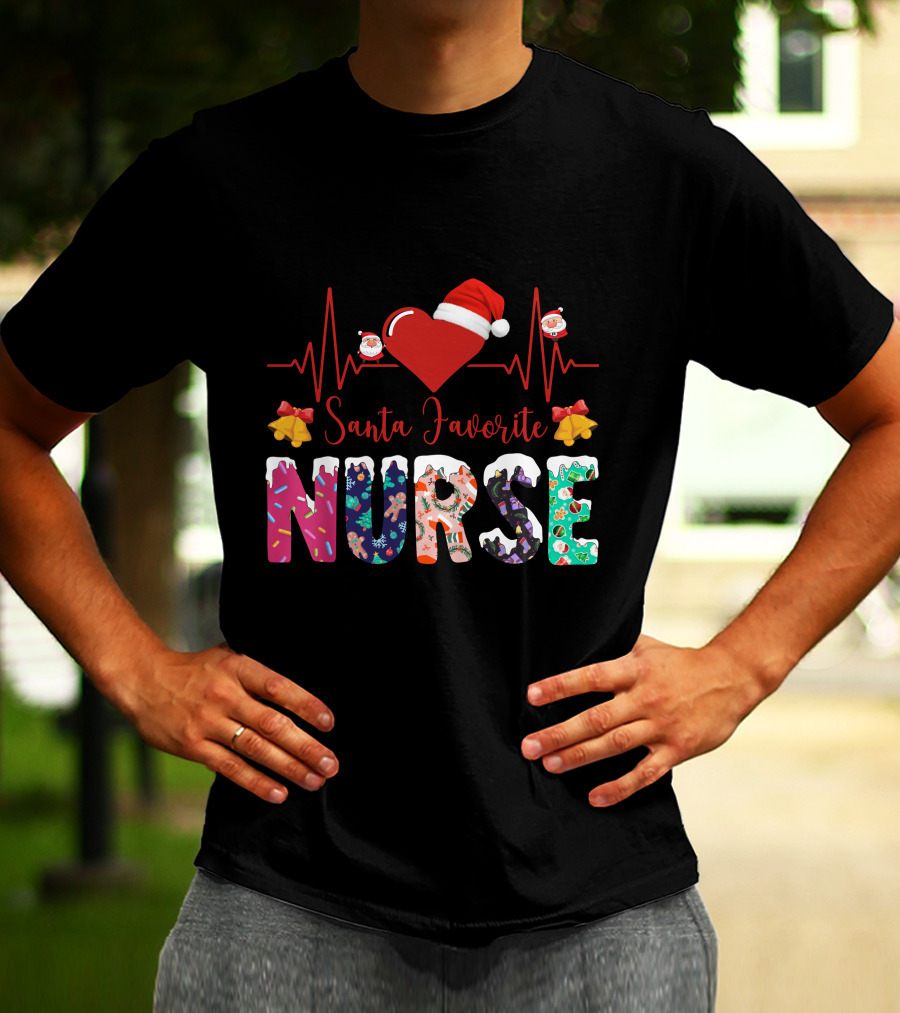 Santa Favorite Nurse Christmas Heartbeat T-Shirt