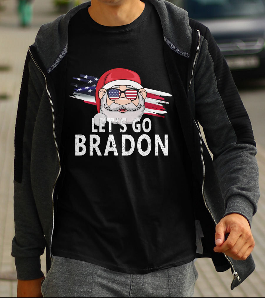 LET'S GO BRADON Christmas Santa USA Flag Glasses T-Shirt