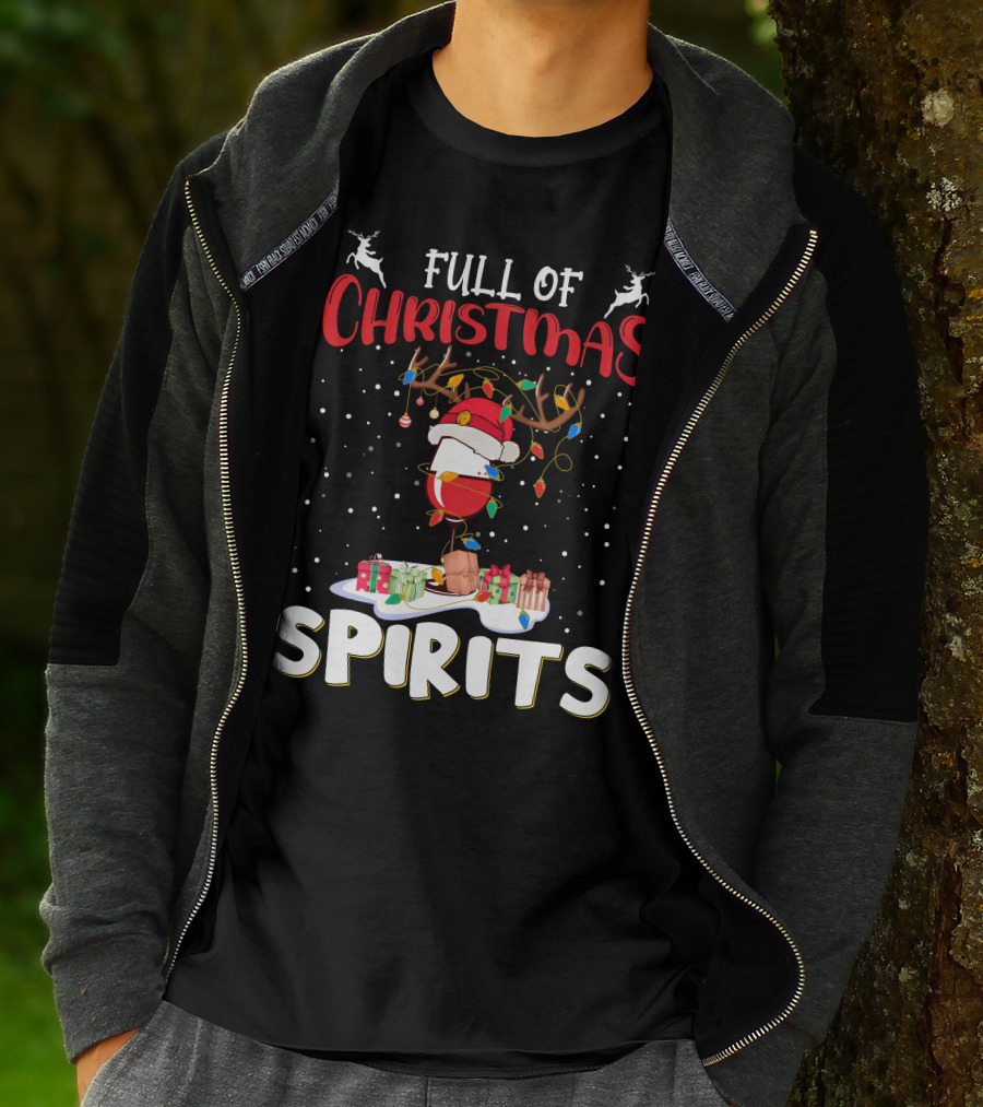 Full Of Christmas Spirits Reindeer Santa Hat Presents T-Shirt