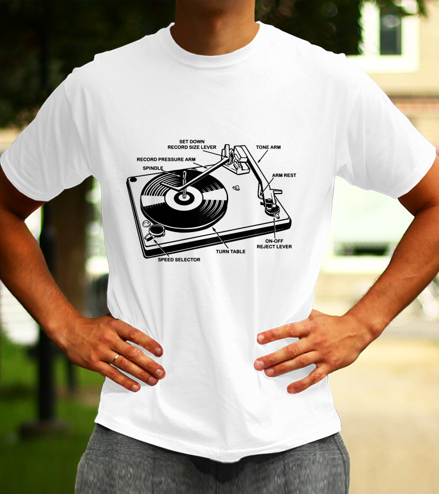 Vinyl Record Player Diagram Tone Arm Turn Table T-Shirt