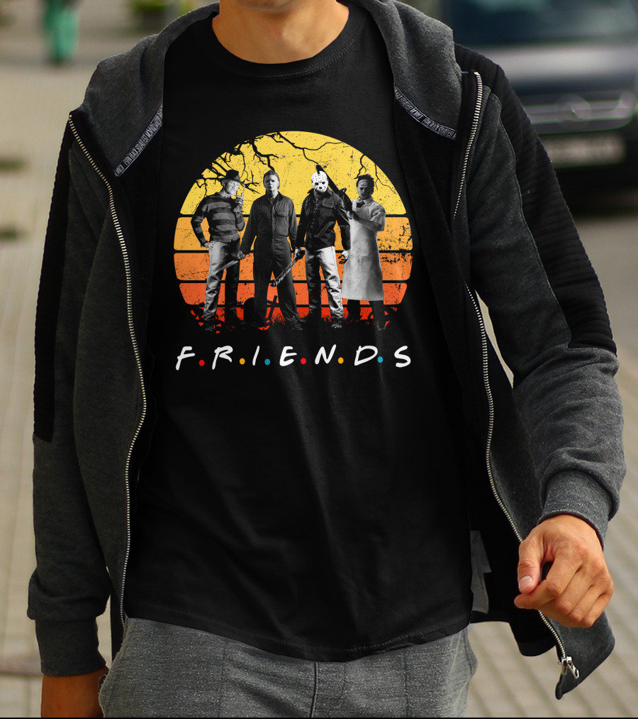 FRIENDS Halloween Horror Characters Sunset T-Shirt