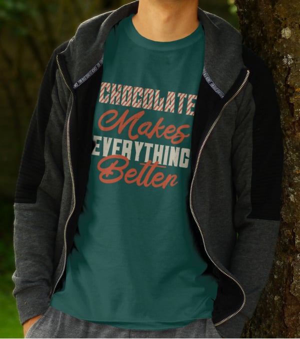 Chocolate Makes Everything Better Striped Lettering T-Shirt