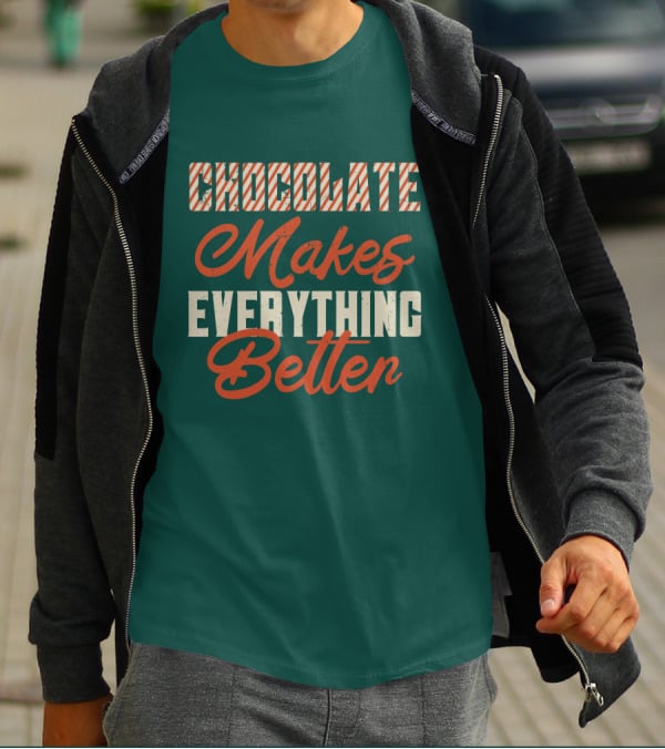 Chocolate Makes Everything Better Striped Lettering T-Shirt