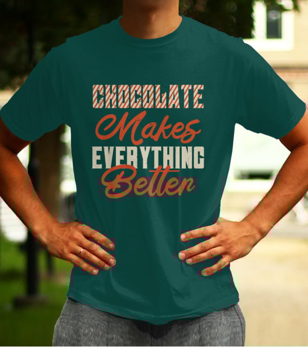 Chocolate Makes Everything Better Striped Lettering T-Shirt