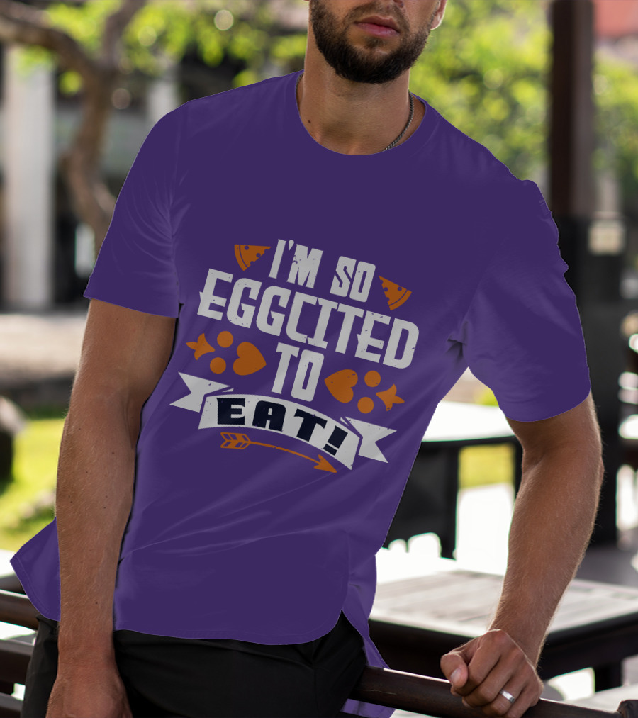 I'm So Eggcited To Eat Fun Playful Foodie Text Pizza Slice And Fish Icons T-Shirt