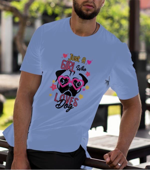 Just A Girl Who Loves Dog Heart Glasses Pug Cute Flowers T-Shirt