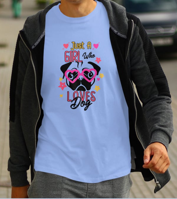 Just A Girl Who Loves Dog Heart Glasses Pug Cute Flowers T-Shirt
