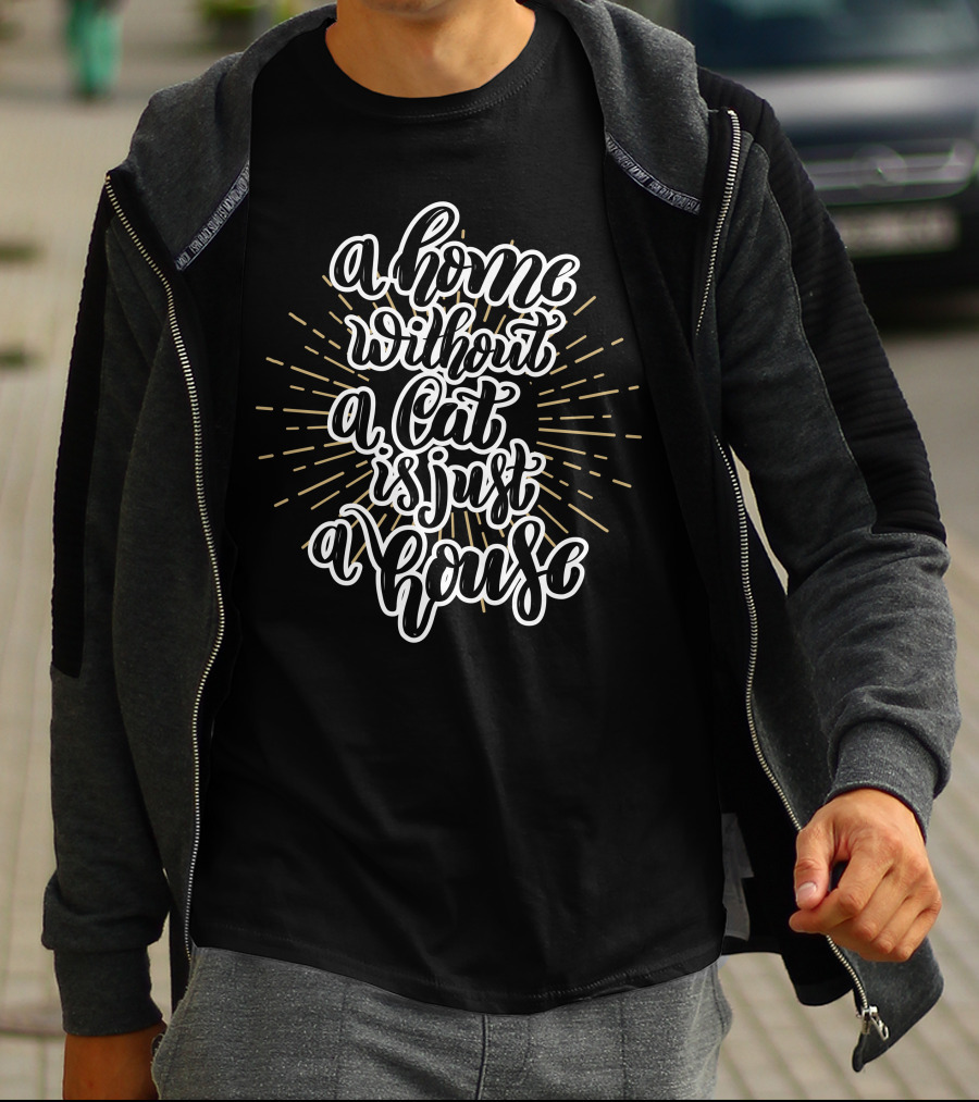 A Home Without A Cat Is Just A House Cute Animal Cats Blue Collar T-Shirt