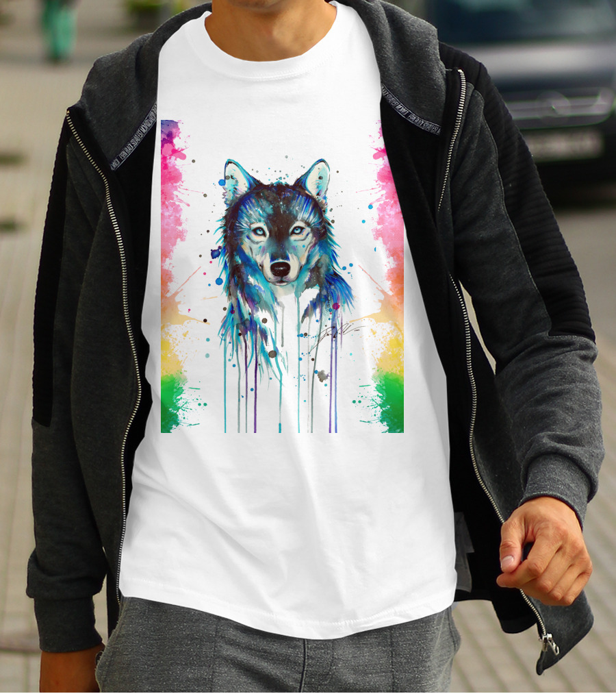 The Wolf Painting Colorful Watercolor T-Shirt