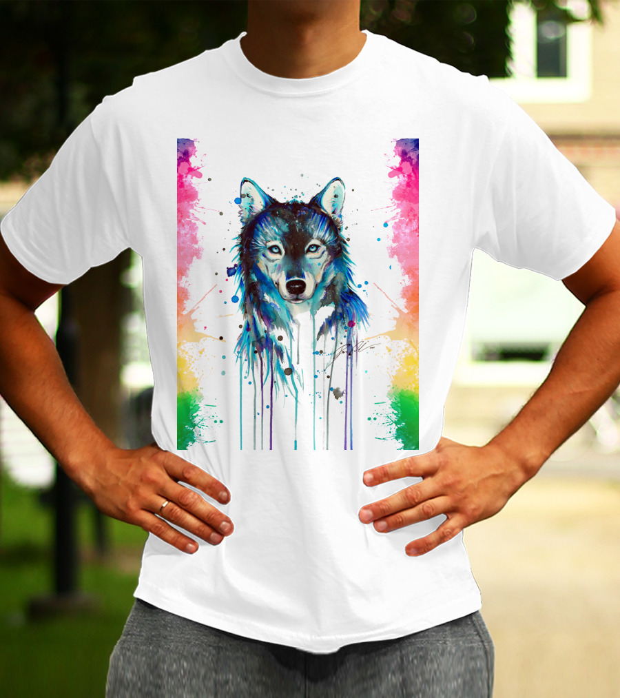 The Wolf Painting Colorful Watercolor T-Shirt