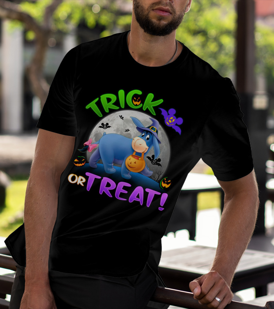 Eeyore Trick Or Treat Halloween Moon Bat Pumpkins T-Shirt