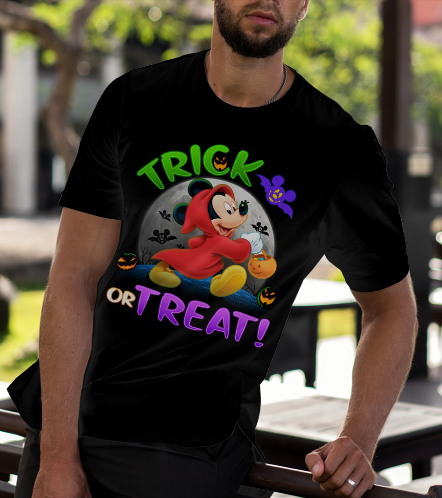 Trick Or Treat Mickey Halloween Bat Pumpkin T-Shirt