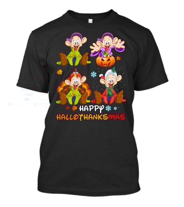 Happy Hallothanksmas Dopey Pumpkin Turkey Santa T-Shirt