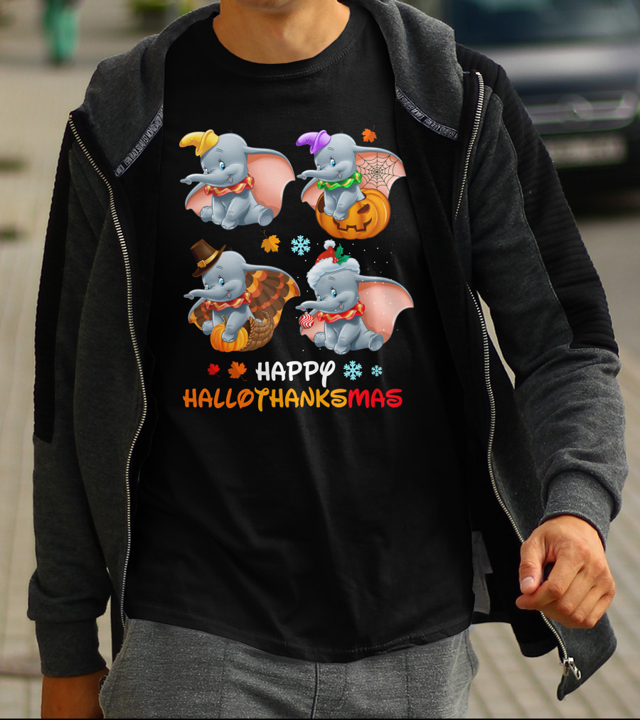 Happy Hallothanksmas Dumbo Holiday Theme T-Shirt