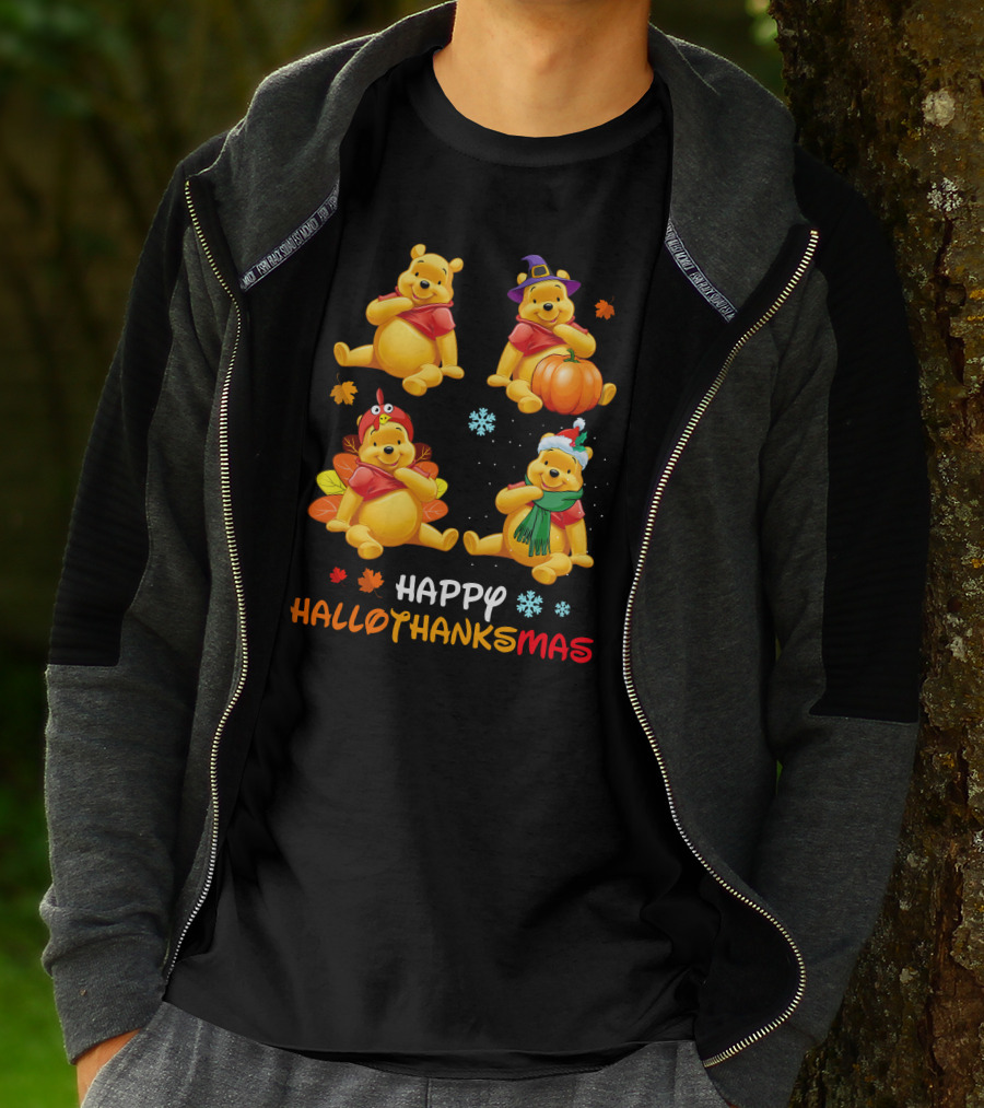 Pooh Happy Hallothanksmas With Seasonal Costumes And Decorations T-Shirt