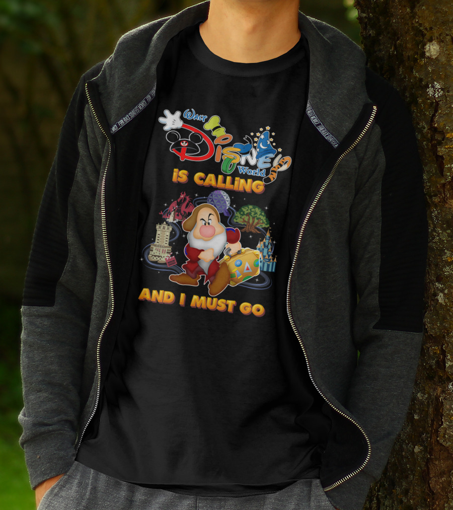 Walt Disney World Is Calling And I Must Go Grumpy Dwarf With Icons T-Shirt