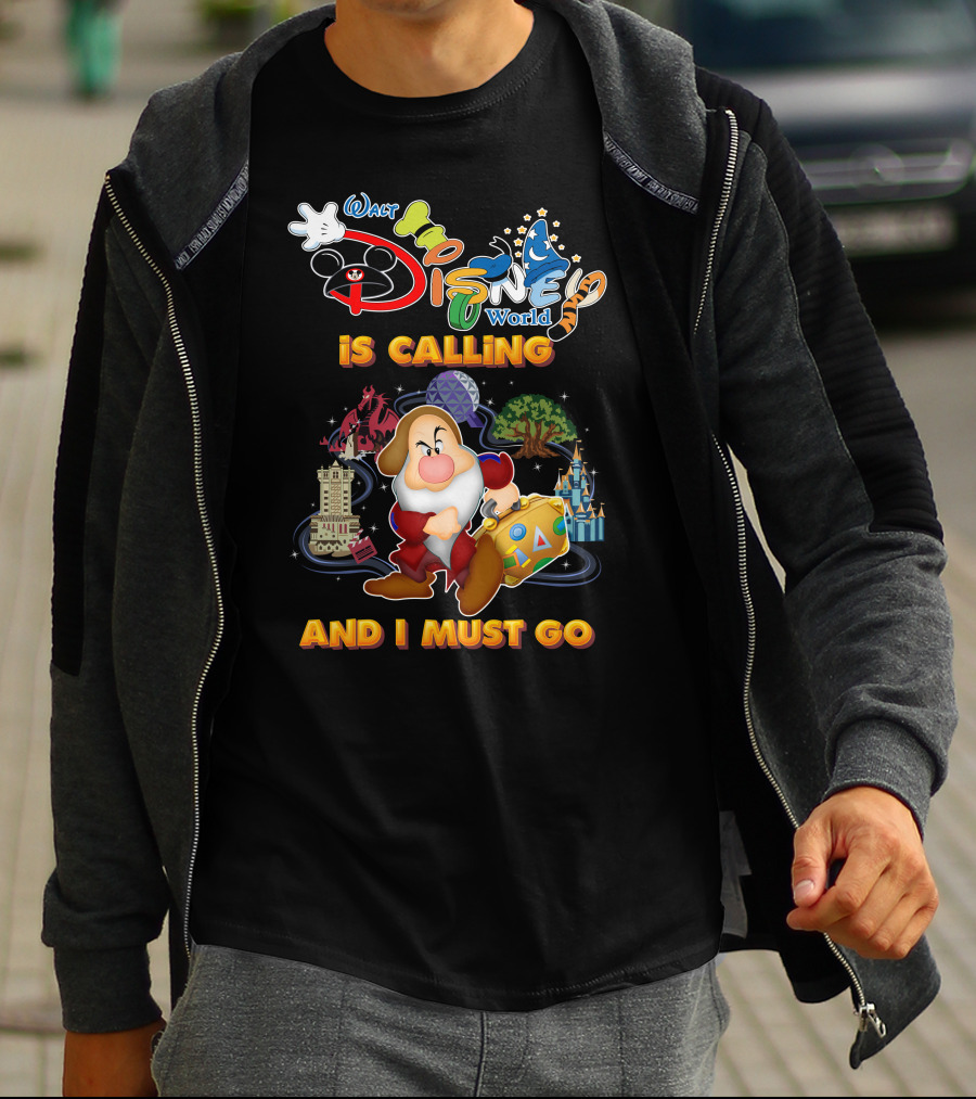 Walt Disney World Is Calling And I Must Go Grumpy Dwarf With Icons T-Shirt